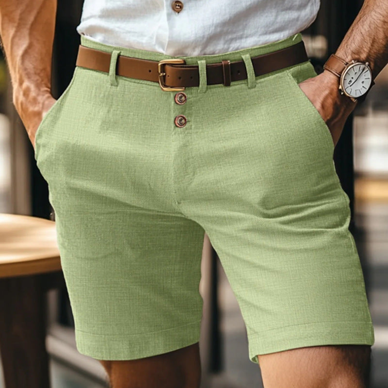 Pantaloncini Uomo in Lino Leggeri Traspiranti con Bottoni