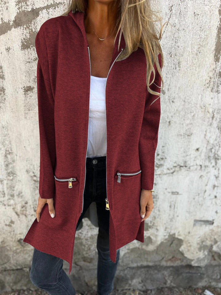 Cardigan Donna Lungo in Maglia con Cappuccio e Zip