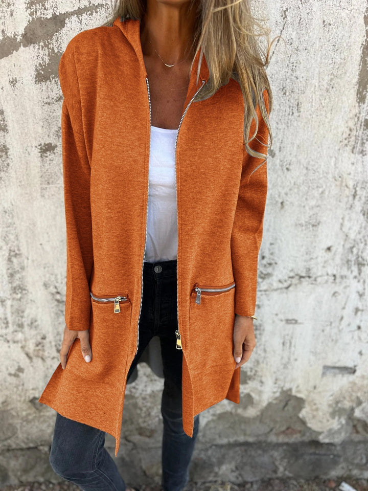 Cardigan Donna Lungo in Maglia con Cappuccio e Zip