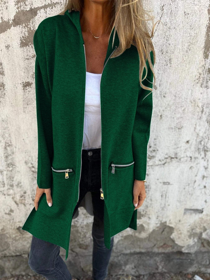 Cardigan Donna Lungo in Maglia con Cappuccio e Zip