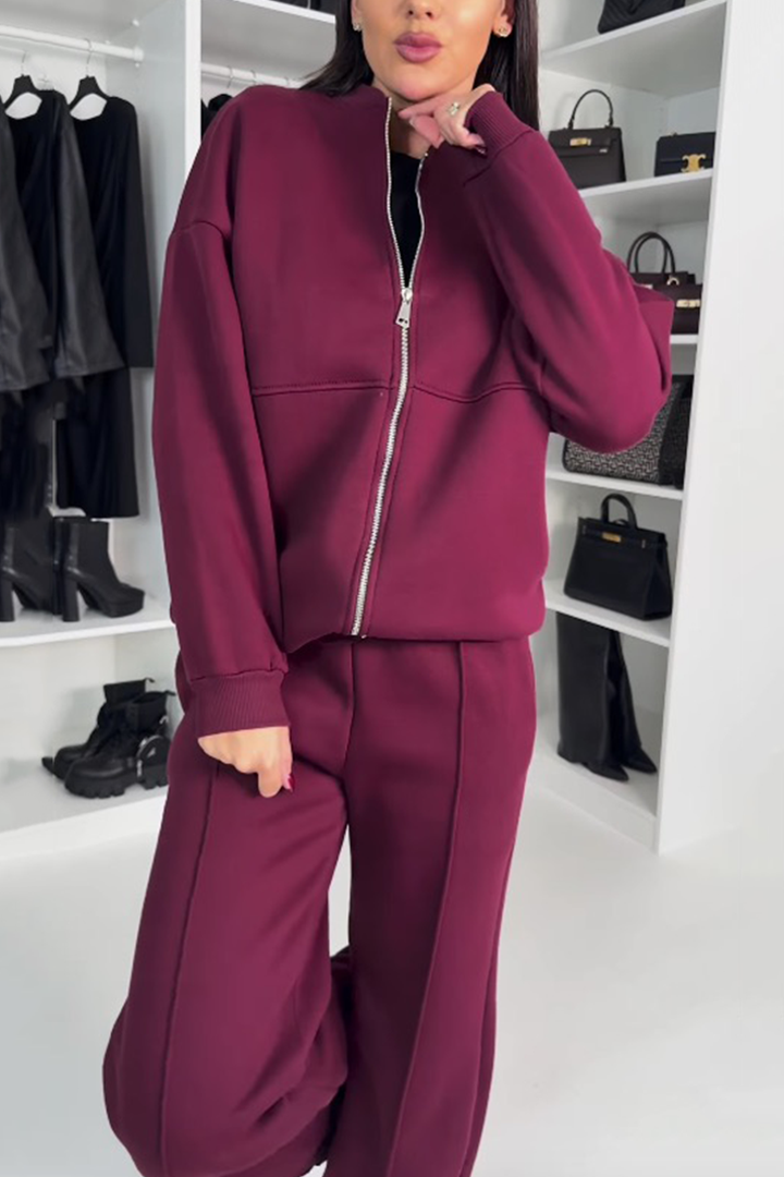 Completo Donna Felpa Oversize con Zip e Pantaloni Jogging Casual