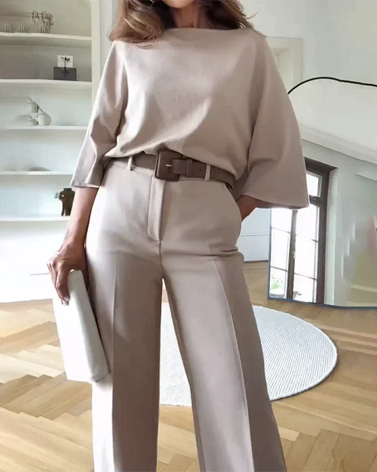 Completo Donna Due Pezzi Maniche Pipistrello Pantaloni Larghi