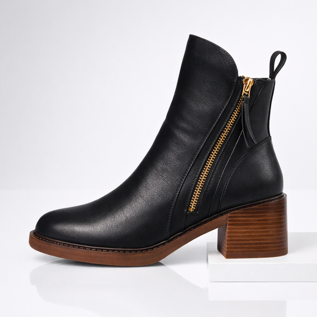 Stivaletti Donna in Pelle Tacco Medio Zip Soletta Imbottita