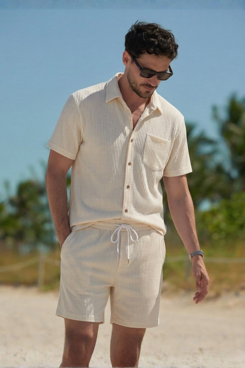 Set Uomo Camicia e Pantaloncini Estivi Leggeri
