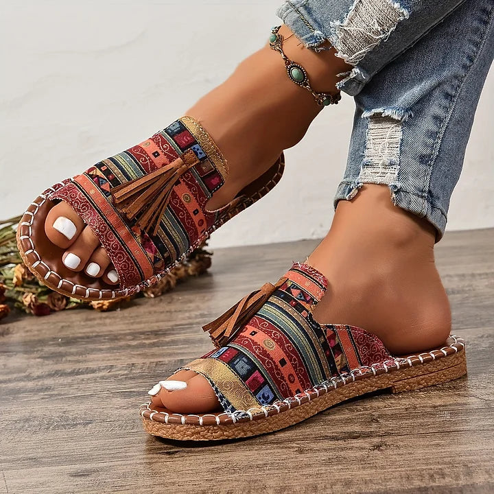 Sandali Donna Vintage in Pelle con Frange Stile Bohémien