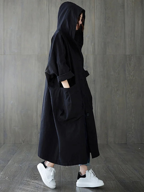 Cappotto Lungo Donna Impermeabile Oversize con Cappuccio e Tasche
