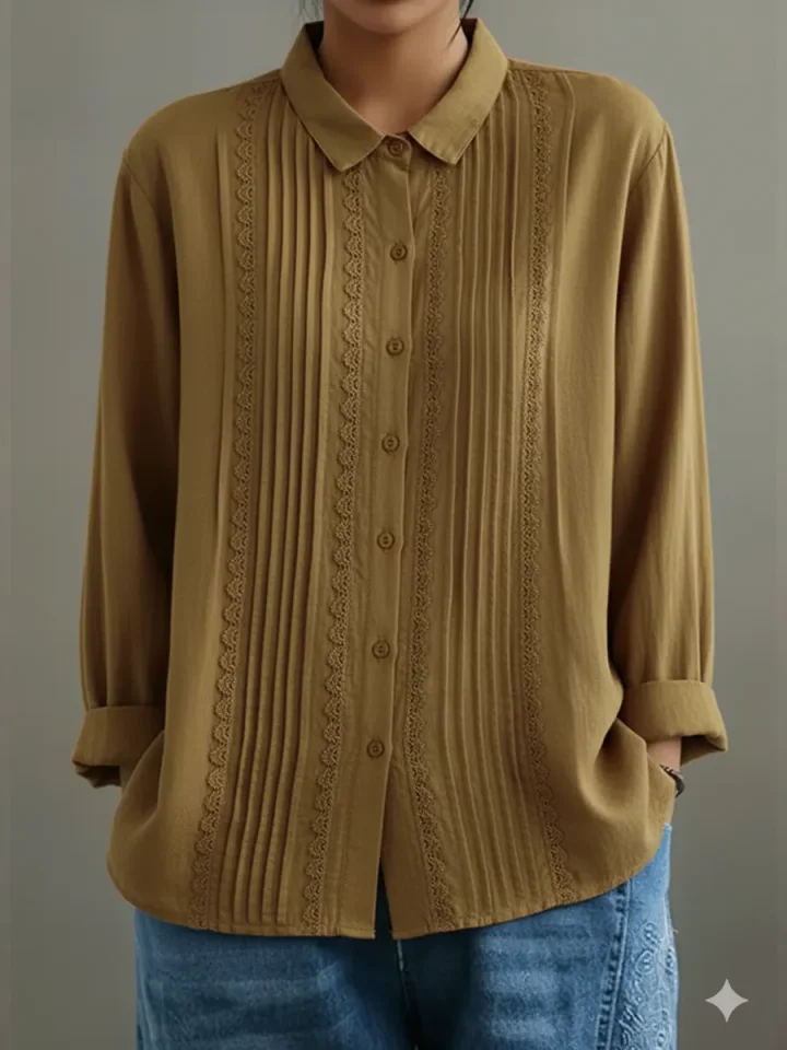 Camicia Donna Cotone Lino Leggera Estiva con Pizzo