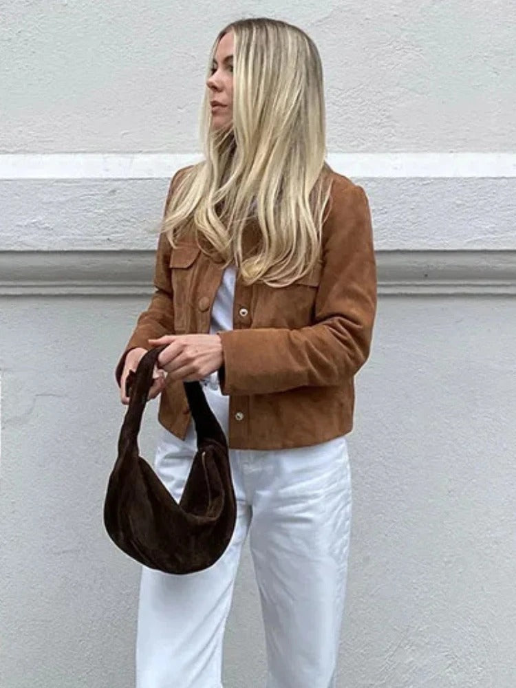 Giacca Donna in Pelle Scamosciata Capospalla Moda
