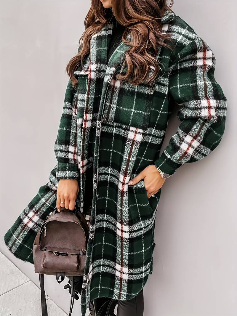 Cappotto Lungo Donna in Tessuto a Quadri Vestibilità Confortevole - Vesarelli