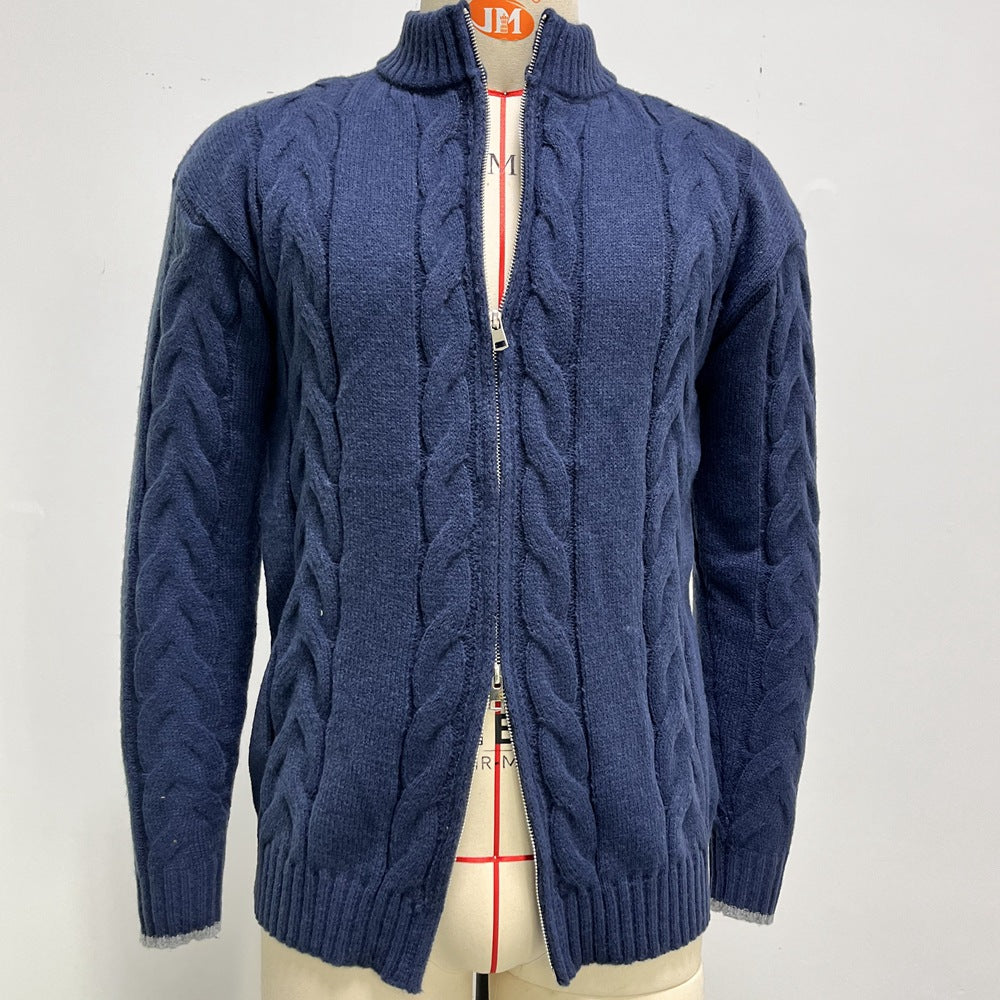 Maglione Uomo Maglia a Trecce Collo Alto con Cerniera