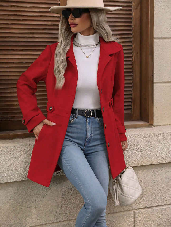 Cappotto Donna Monopetto Misto Lana Media Lunghezza con Revers