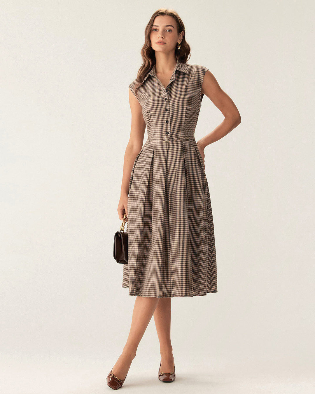 Abito Midi Donna Scozzese Bottoni Classico