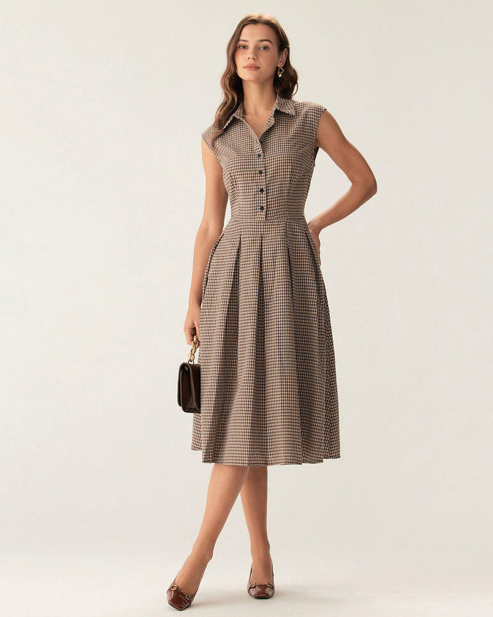 Abito Midi Donna Scozzese Bottoni Classico