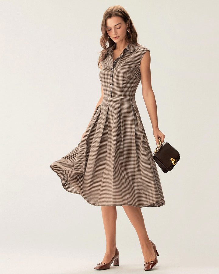 Abito Midi Donna Scozzese Bottoni Classico