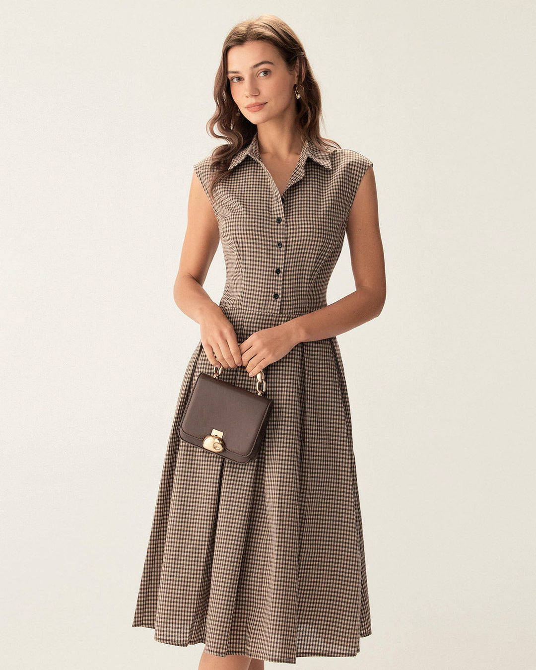 Abito Midi Donna Scozzese Bottoni Classico