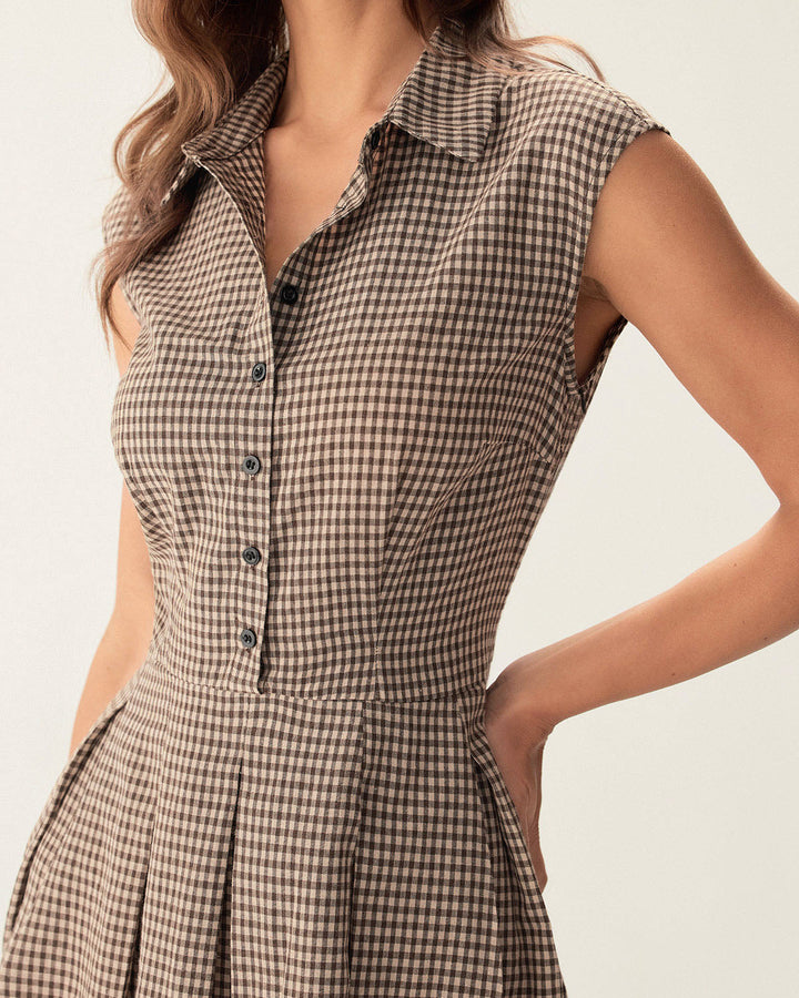 Abito Midi Donna Scozzese Bottoni Classico