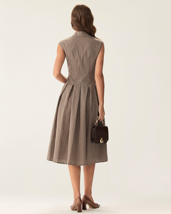 Abito Midi Donna Scozzese Bottoni Classico