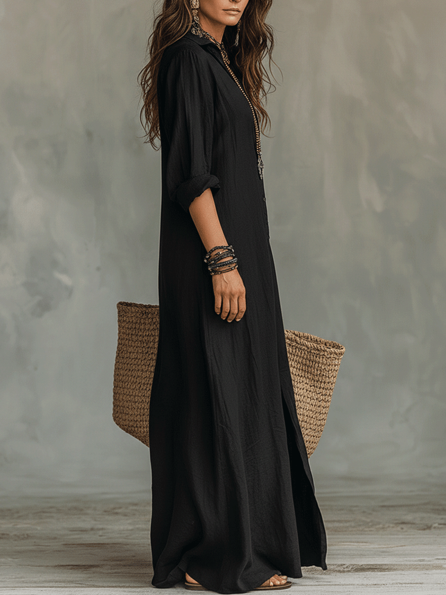 Abito Maxi Donna con Bottoni Stile Elegante