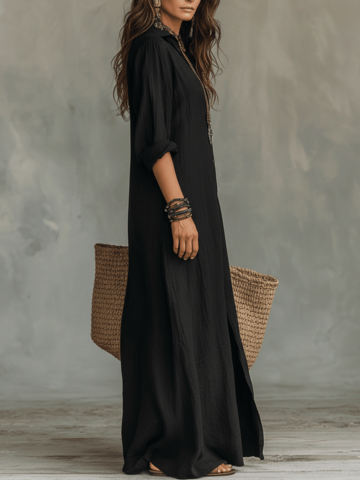 Abito Maxi Donna con Bottoni Stile Elegante