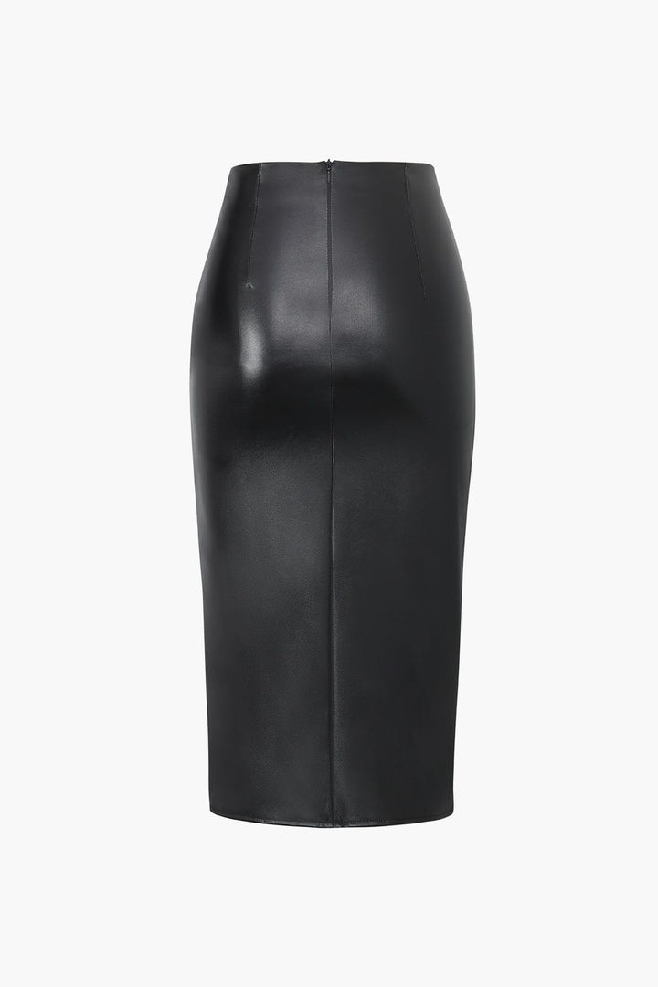 Gonna Midi Donna in Similpelle Aderente Asimmetrica Intrecciata