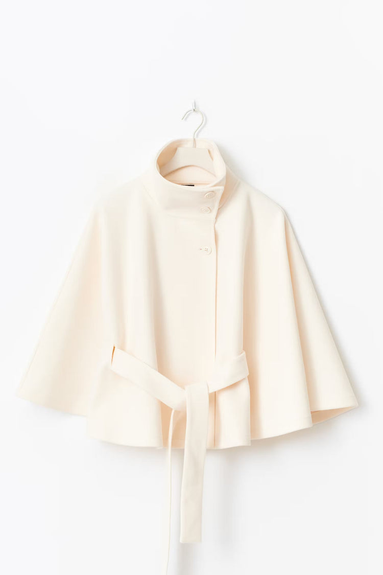 Cappotto Mantella Donna con Collo Alto e Cintura Elegante - Vesarelli