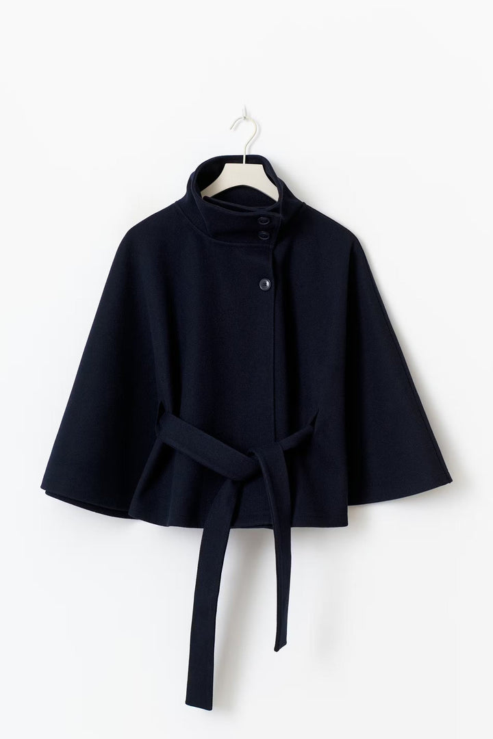 Cappotto Mantella Donna con Collo Alto e Cintura Elegante