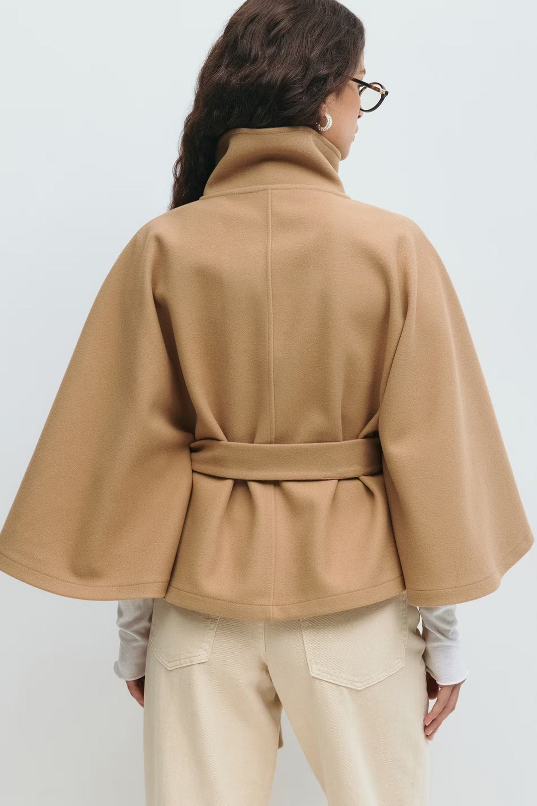 Cappotto Mantella Donna con Collo Alto e Cintura Elegante