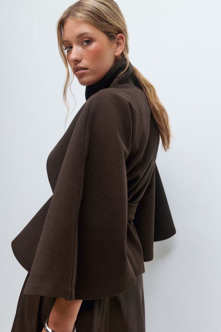 Cappotto Mantella Donna con Collo Alto e Cintura Elegante