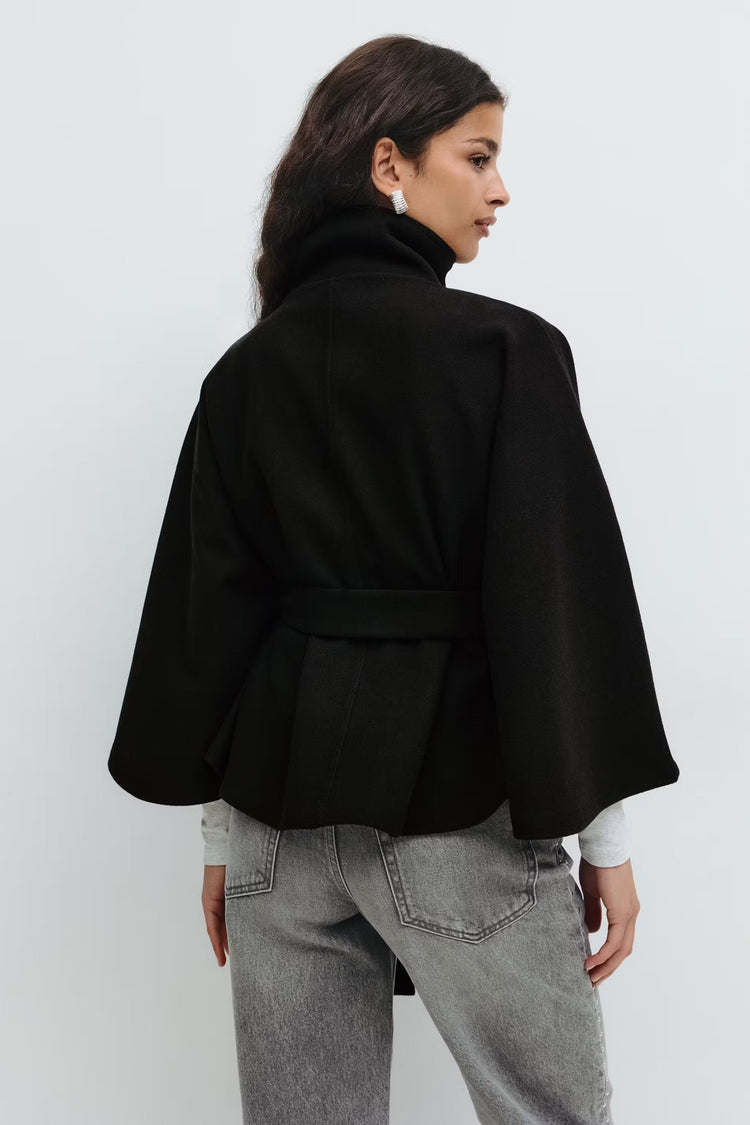 Cappotto Mantella Donna con Collo Alto e Cintura Elegante