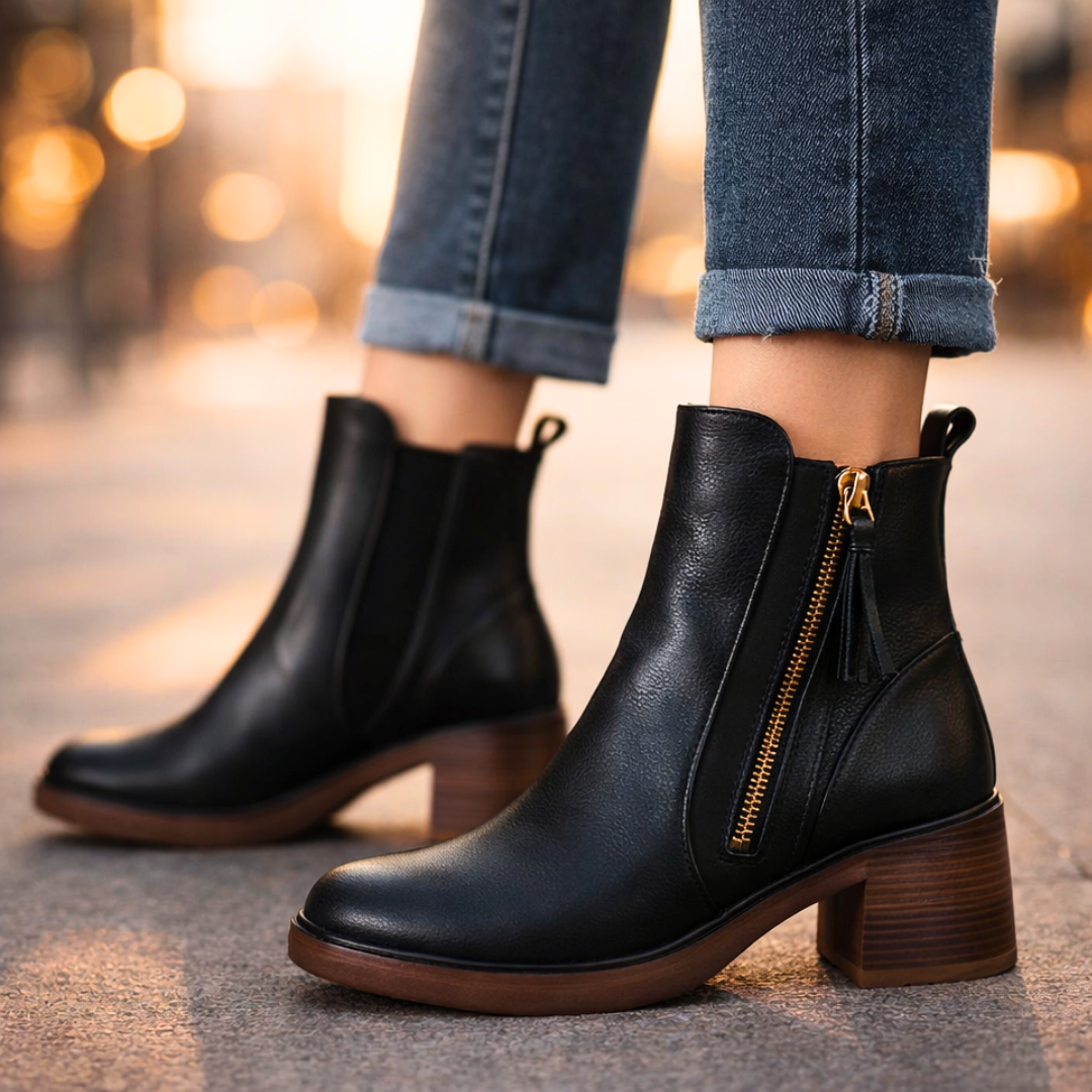 Stivaletti Donna in Pelle Tacco Medio Zip Soletta Imbottita