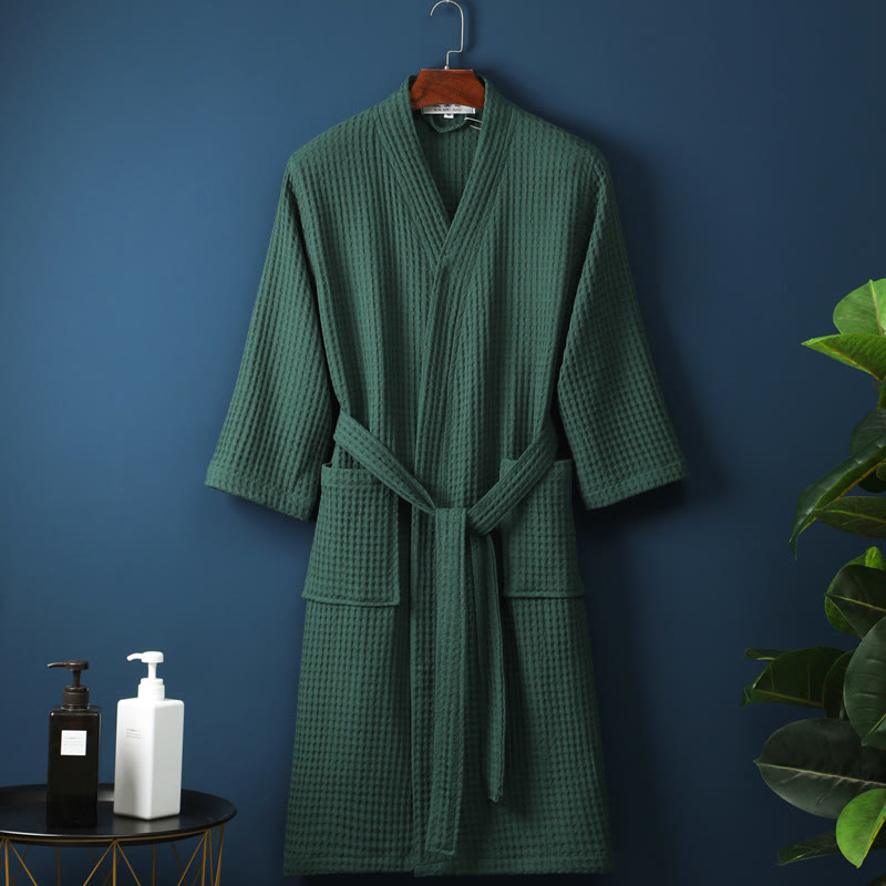Accappatoio Unisex Cotone a Coste Scollo a V Vestibilità Ampia