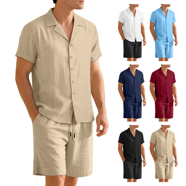 Completo Uomo Camicia Cotone Manica Corta Pantaloni Casual Resistente - Vesarelli