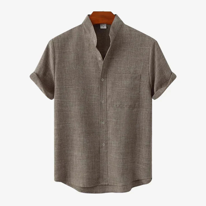 Camicia Uomo Misto Lino Leggera Manica Corta Bottoni