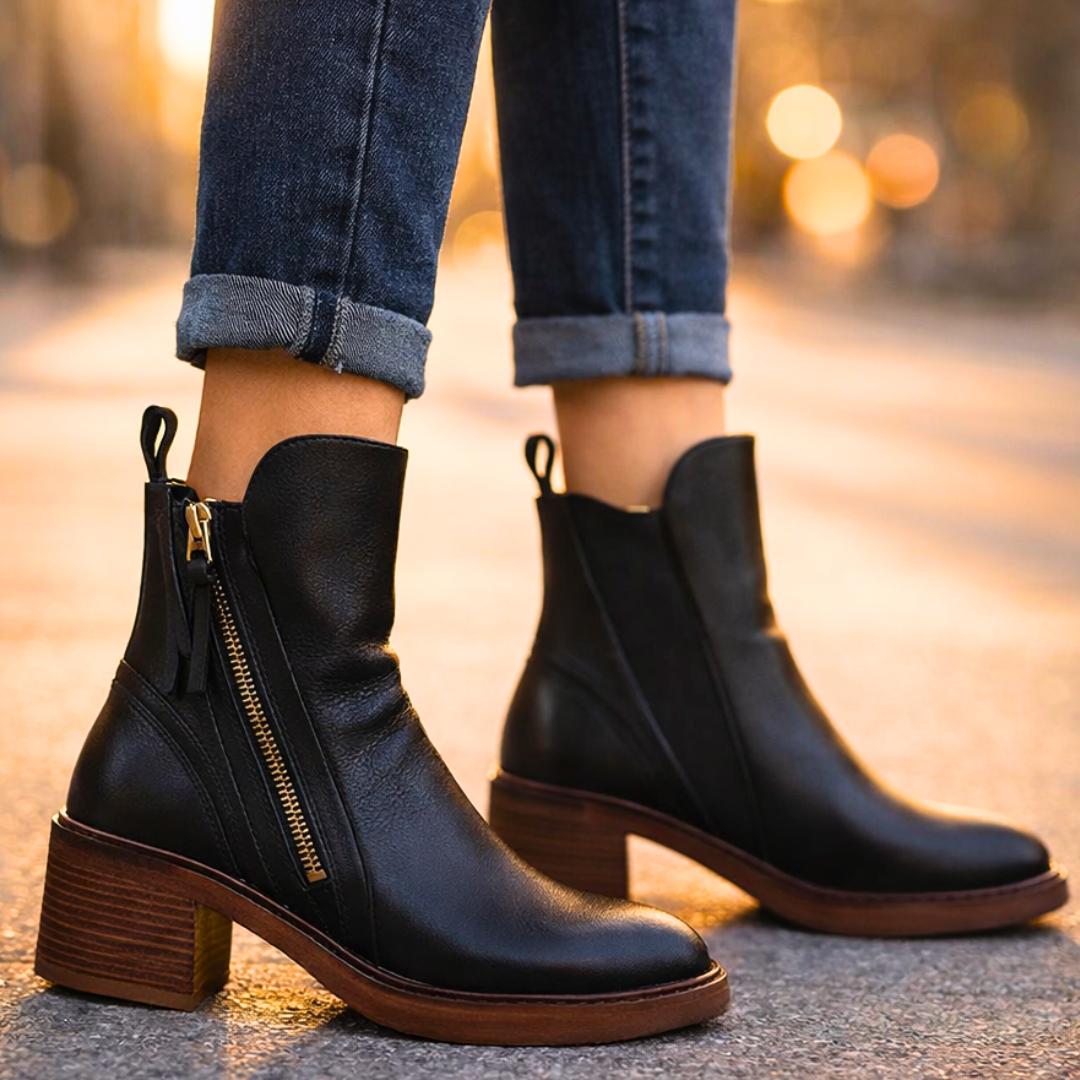 Stivaletti Donna in Pelle Tacco Medio Zip Soletta Imbottita