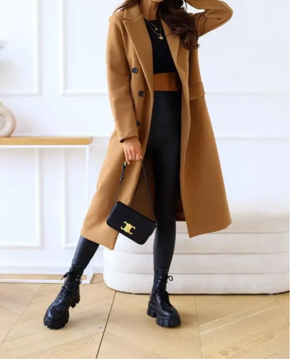 Trench lungo Donna Aderente Tessuto Confortevole Autunno Inverno