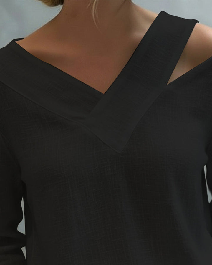 Donna Elegante Scollo a V Asimmetrico Manica Corta