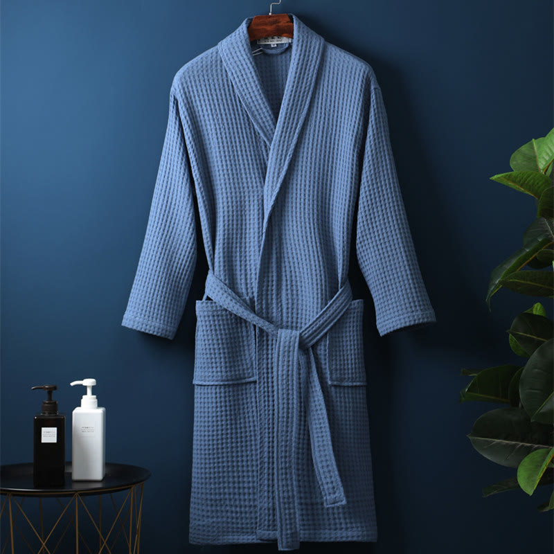 Accappatoio Unisex Cotone a Coste Scollo a V Vestibilità Ampia