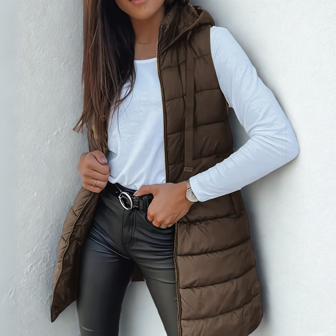 Gilet Donna Piumino Imbottito Leggero Smanicato Cappuccio Lungo