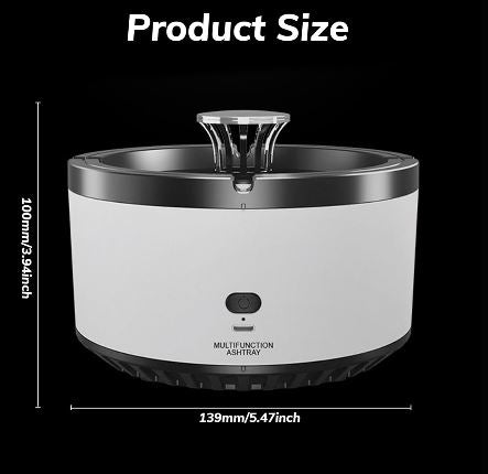 Posacenere multifunzione bianco e nero, dimensioni 139mm x 100mm, con coperchio rimovibile. Design moderno, ideale per casa e ufficio.
