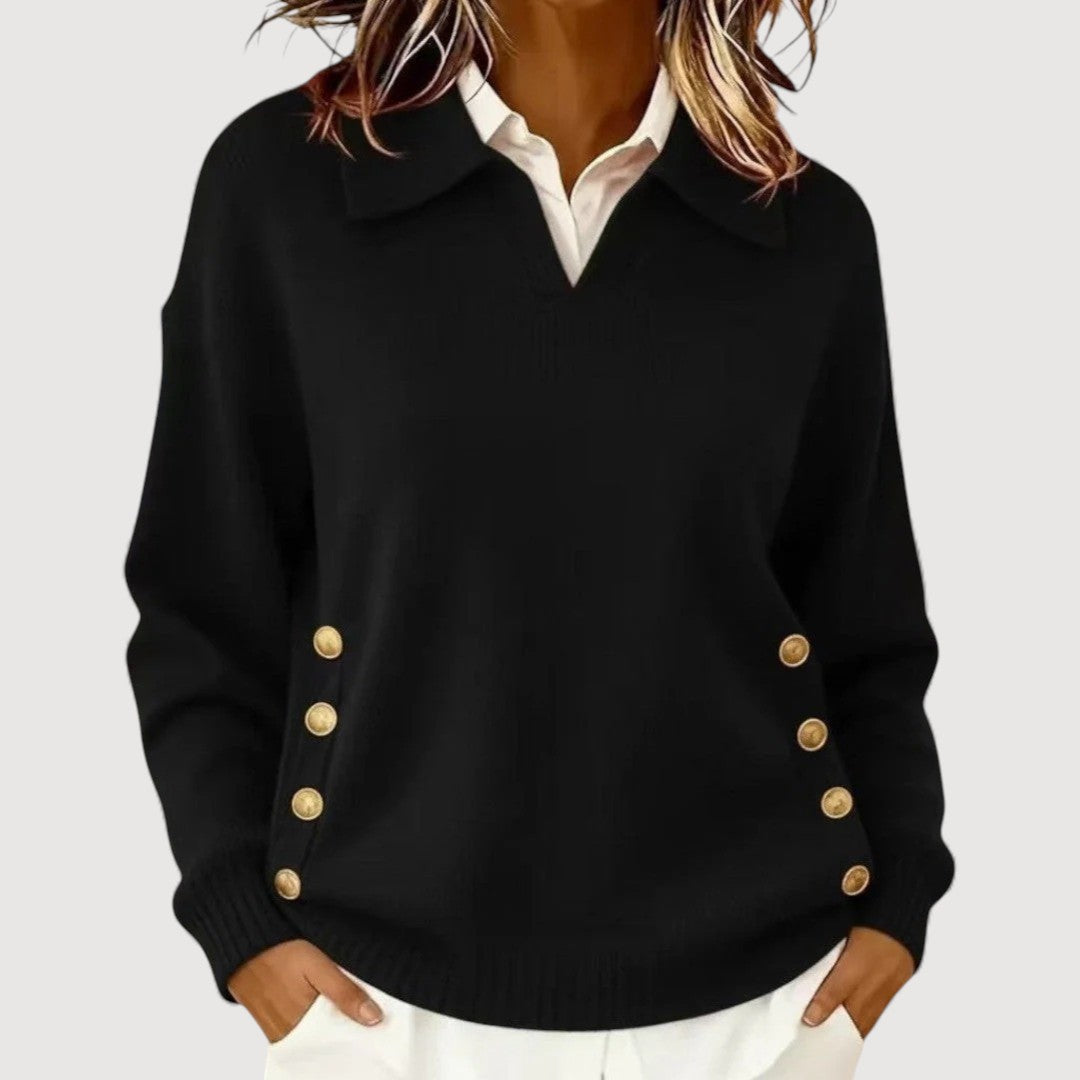 Maglione Donna Maniche Lunghe Collo Alto Bottoni Classici