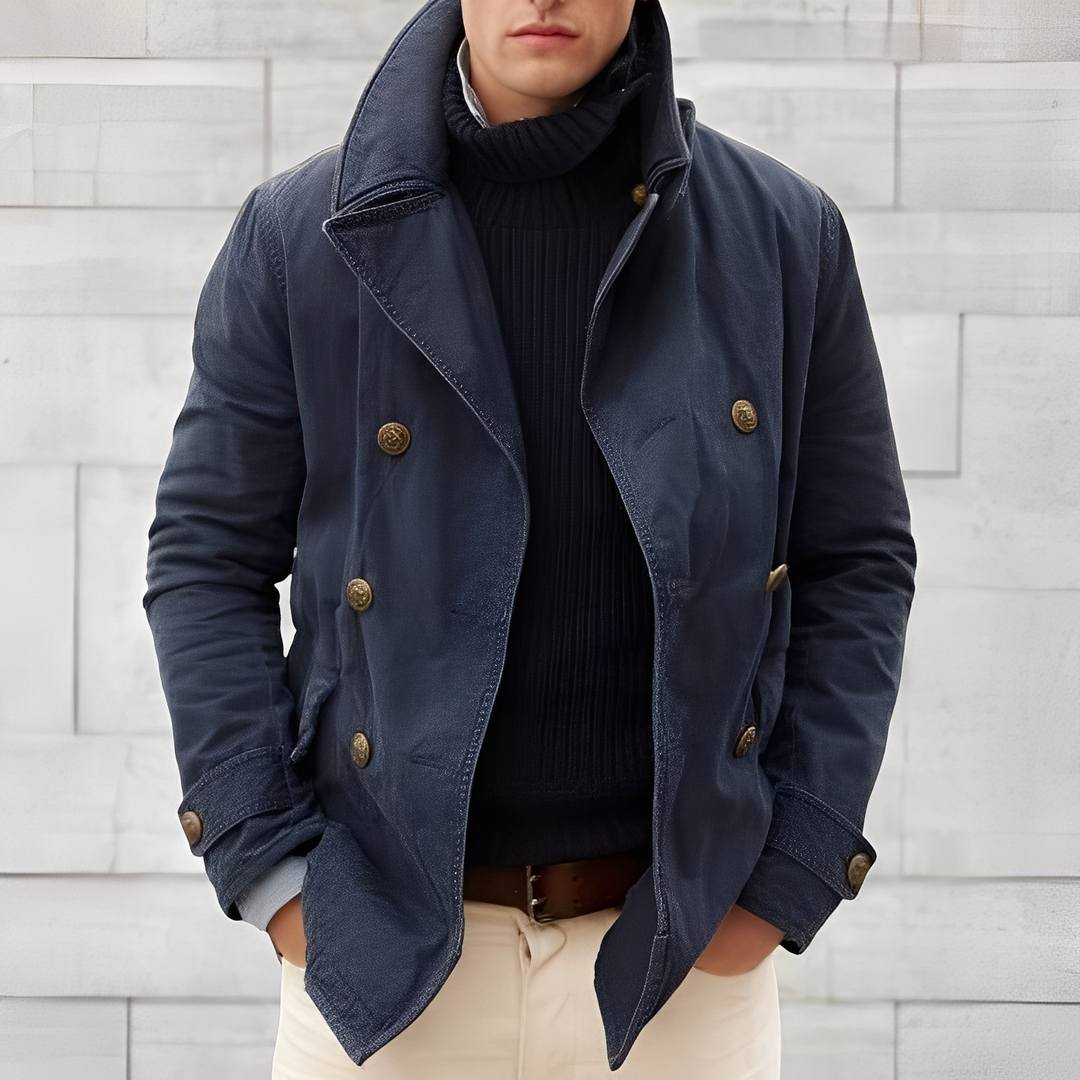 Cappotto Doppiopetto Uomo Antivento con Colletto a Dente Vintage