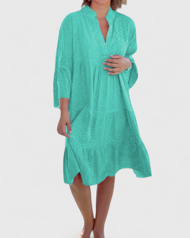 Abito Donna Stampa Floreale Maniche a Campana Stile Boho