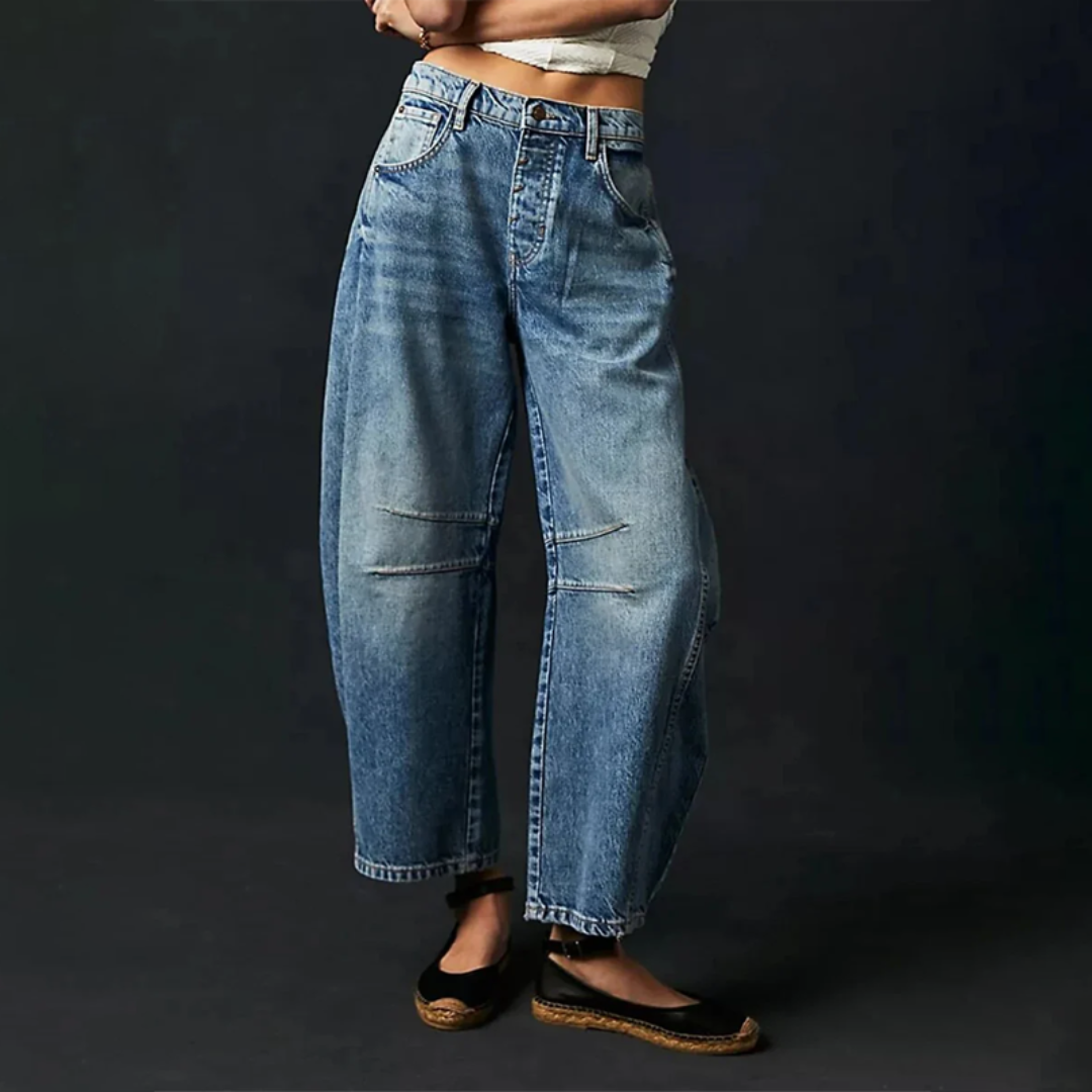 Jeans Donna Boyfriend Cotone Gamba Larga Stile Vintage - Vesarelli