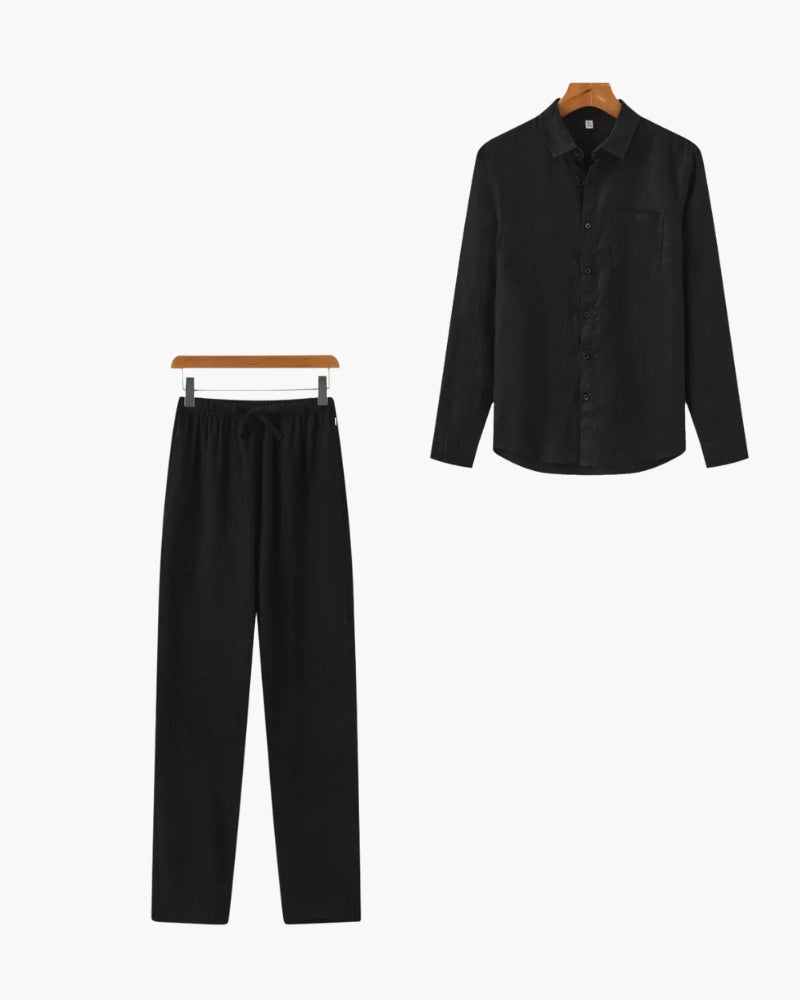 Set Coordinato Uomo in Lino Camicia e Pantaloni Slim