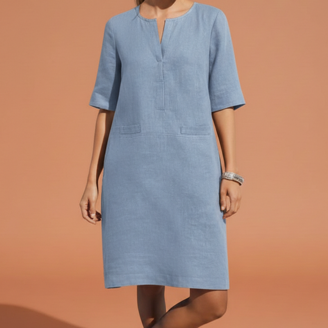 Abito Midi Donna in Tessuto Shift Manica al Gomito