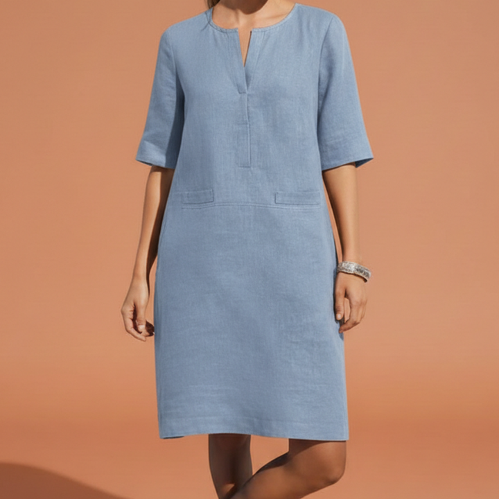 Abito Midi Donna in Tessuto Shift Manica al Gomito
