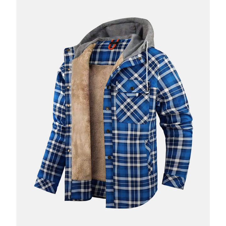 Giacca Uomo Quadri Bottoni con Cappuccio Stile Casual