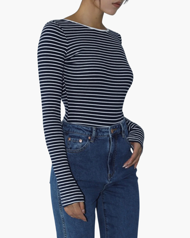 Body Donna a Righe Tessuto Elasticizzato Slim Fit Schiena Scoperta