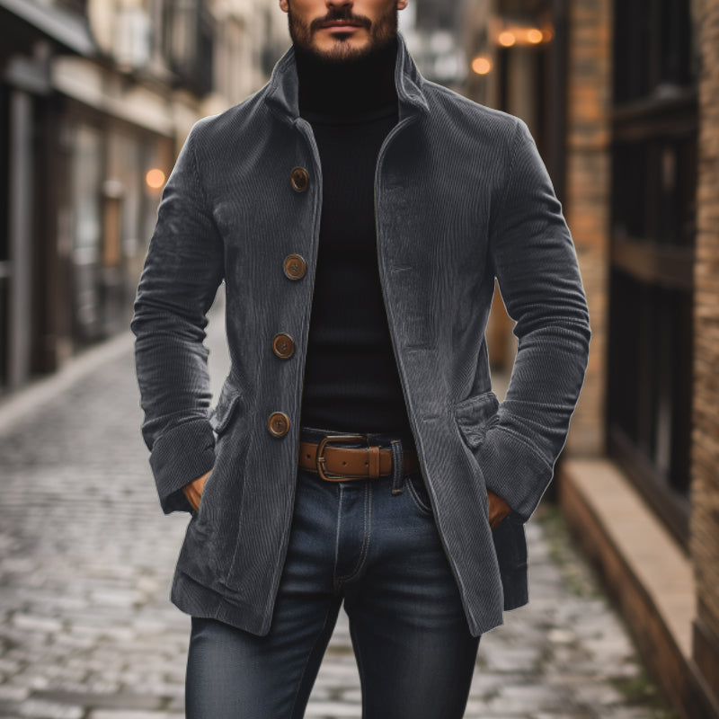 Cappotto Corto Uomo in Velluto a Coste Slim Fit Collo Alto