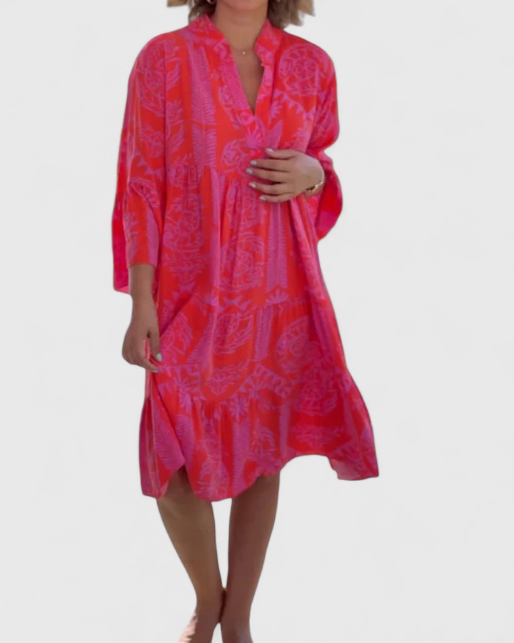 Abito Donna Stampa Floreale Maniche a Campana Stile Boho